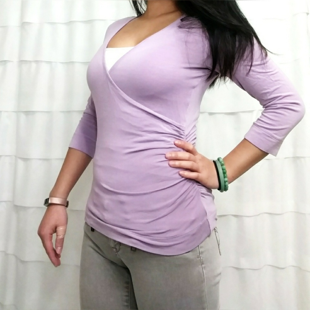 Express Faux Wrap Ruched Side Top